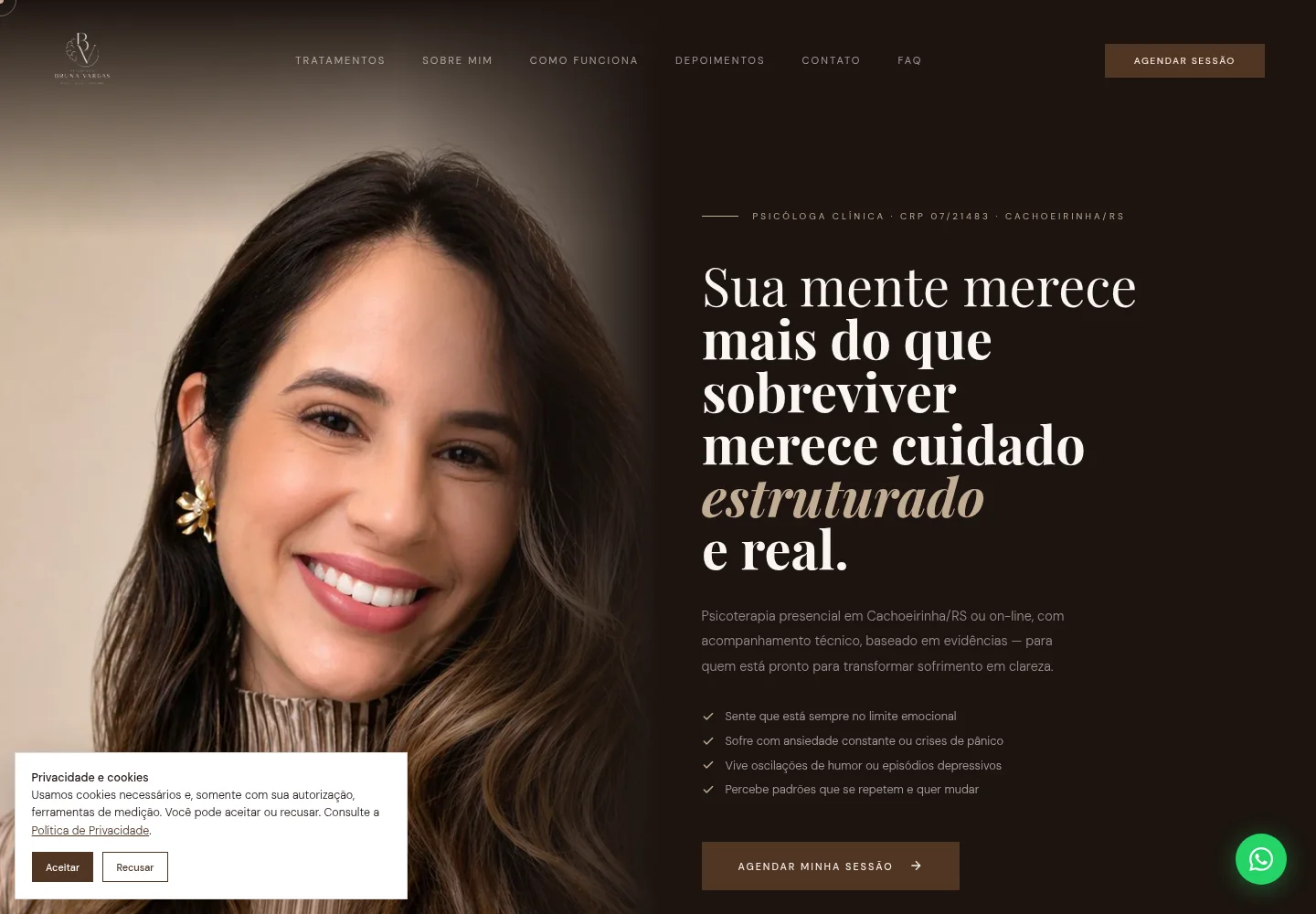 Tela inicial do site da psicóloga Bruna Vargas