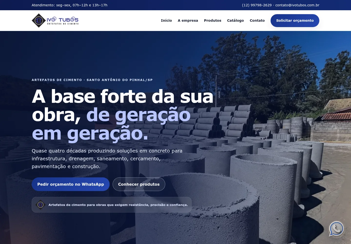 Tela inicial do site da Ivo Tubos